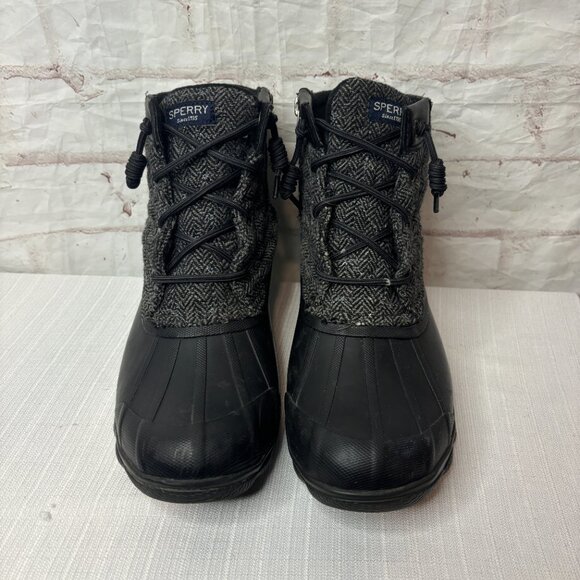 Sperry Women's 7.5 Black Grey Herringbone Syren Gulf Ankle Duck Boots - Picture 6 of 9